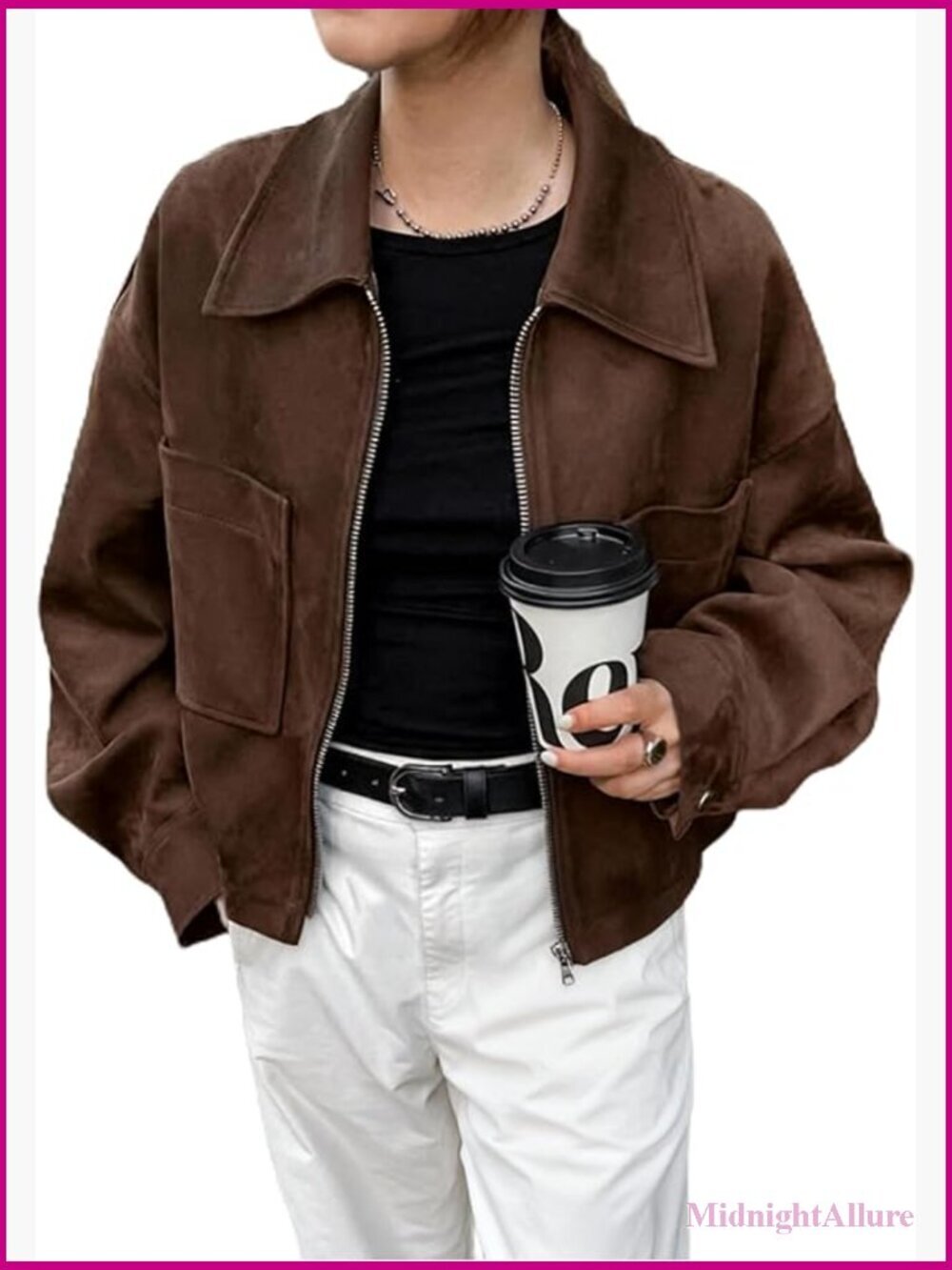 Long Sleeve Loose Fit Color-Blocked Collar Suede Pocket Jacket